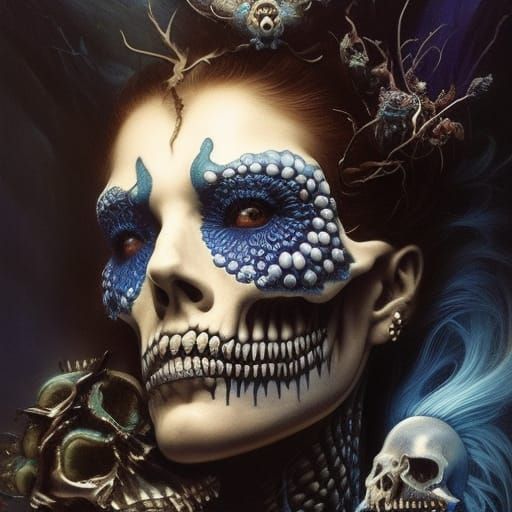 Bioluminescent Punk Skull in Ethereal Jar: Digital Art