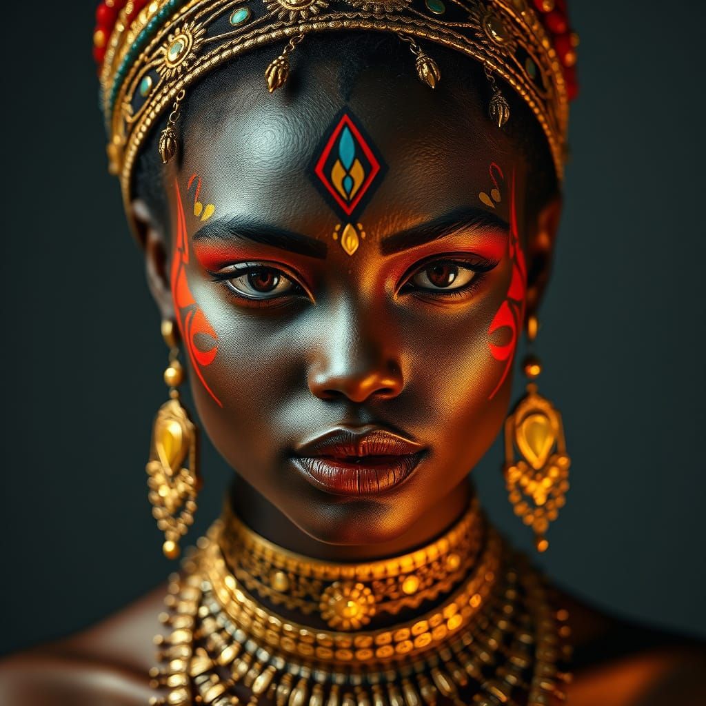 Hyperrealistic Portrait of Woman with Gold Jewelry and Body ...