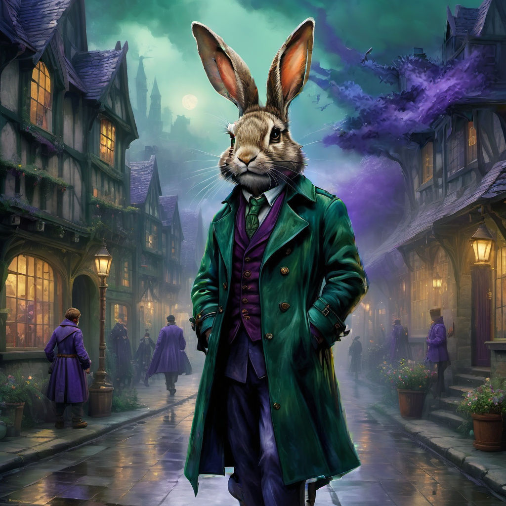 Dapper Rabbit Person in Trench Coat, Fantasy Art