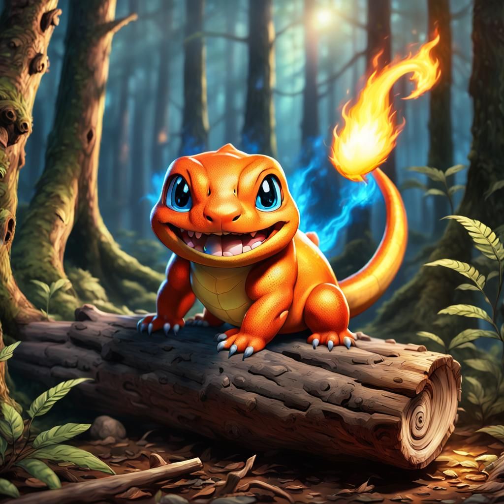 Photorealistic Charmander in Pokémon Art Style