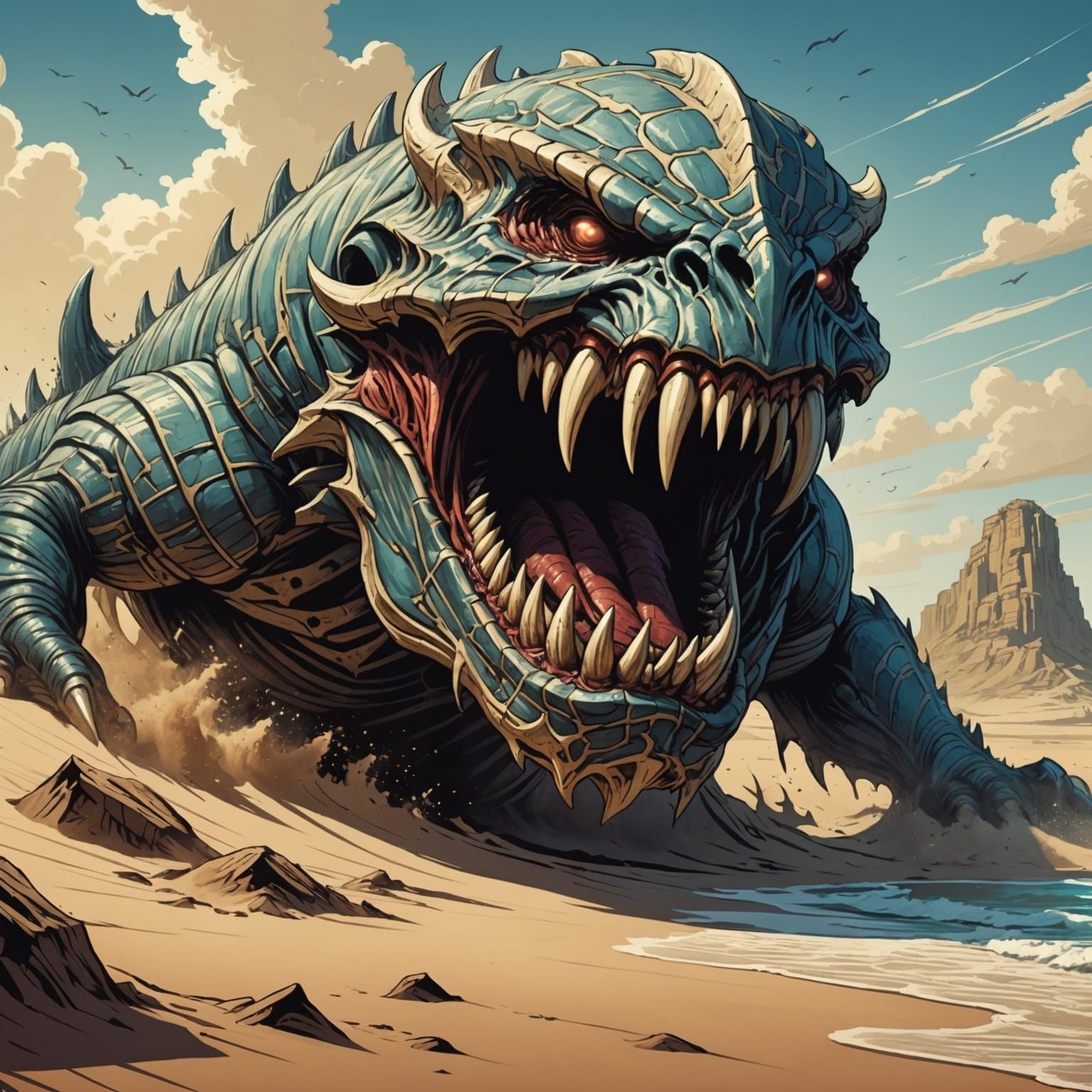 Monster Jaw Emerges: Comic Book Style Illustration