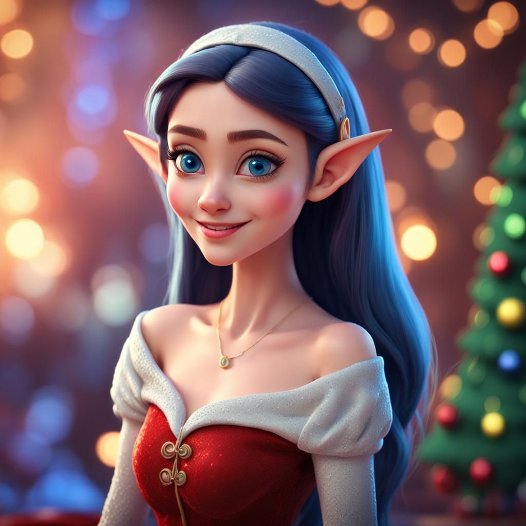 Christmas Elf Portrait in 3D Digital Art Style