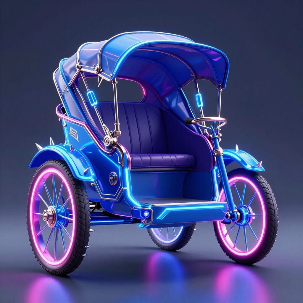 Futuristic Neon Rickshaw in 3D Anime Style