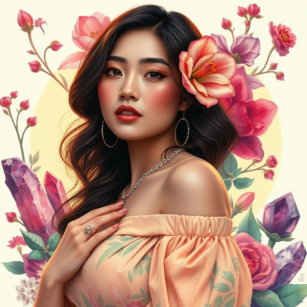 Yae Miko in Floral Paradise, as Impasto Gouache