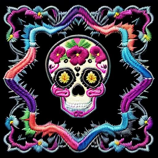 Neon Sugar Skull Embroidered Patch in Maximalist Style