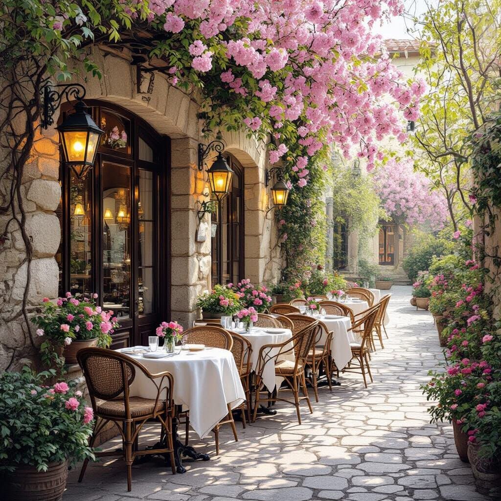 Dreamy French Cafe in Impressionist Spring Setting