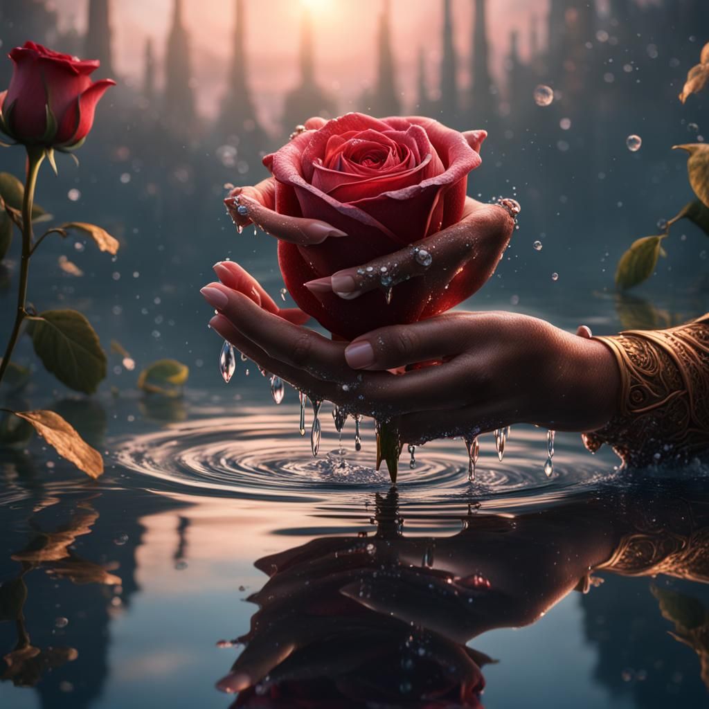 Rose with Dew: Detailed Fantasy Art