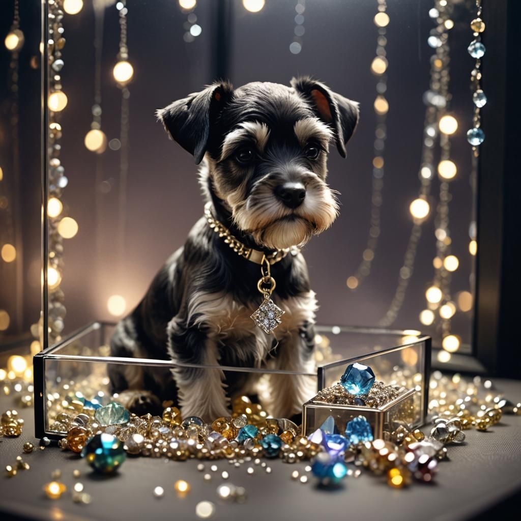 Cute Miniature Schnauzer in Jewelry Box