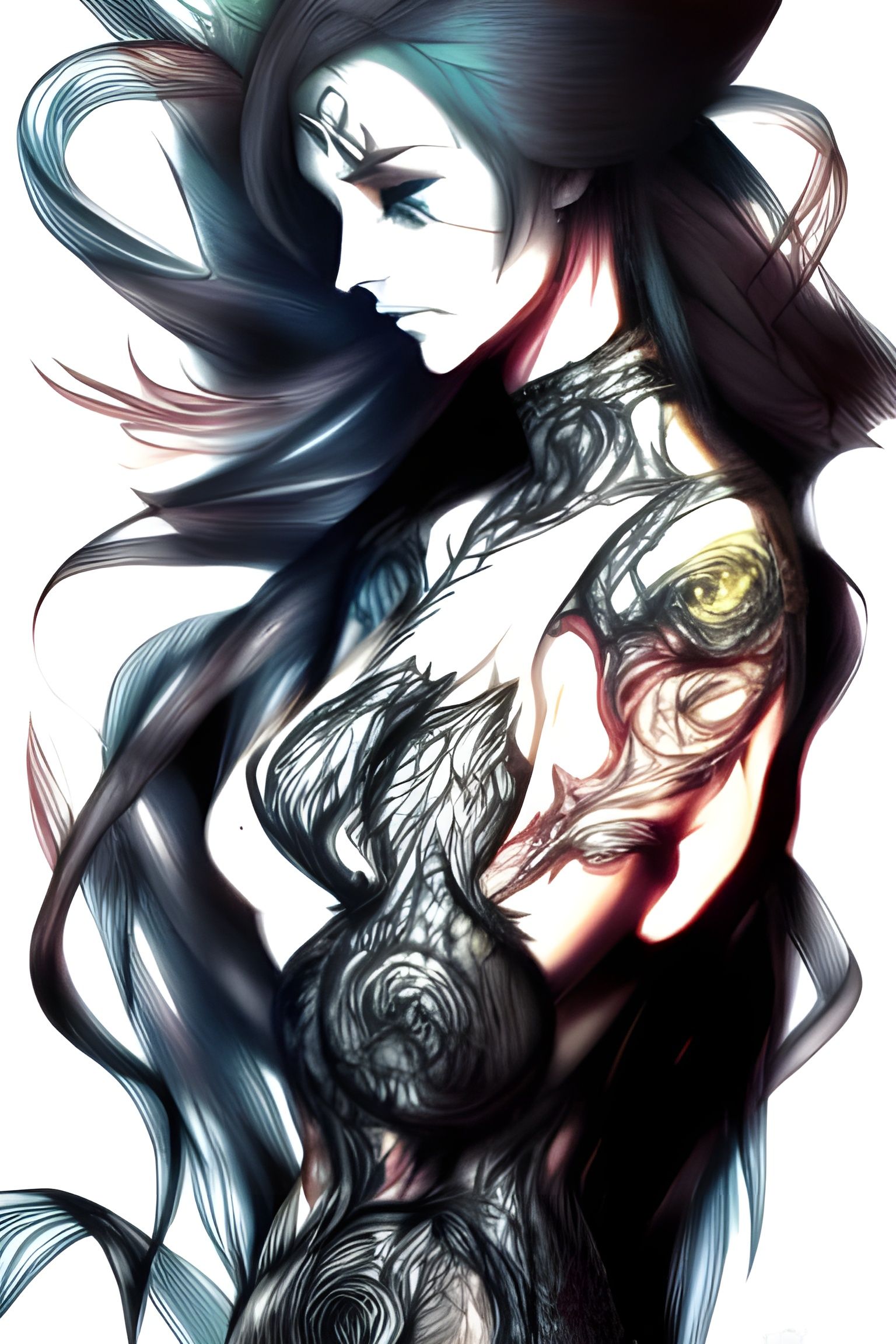 Dragon Tattoo Sketch: Detailed Portrait in Art Nouveau Style