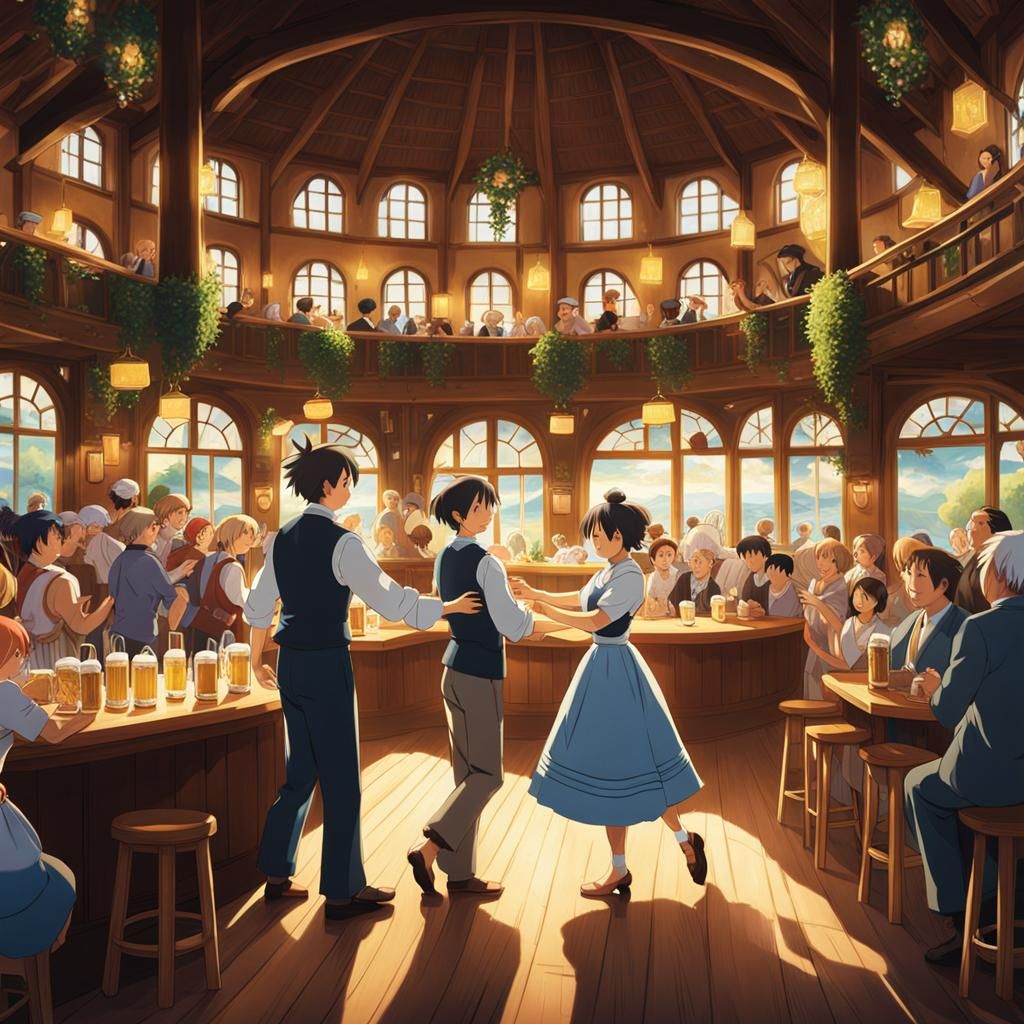 Couple Dancing in German Beer Hall, Anime Style