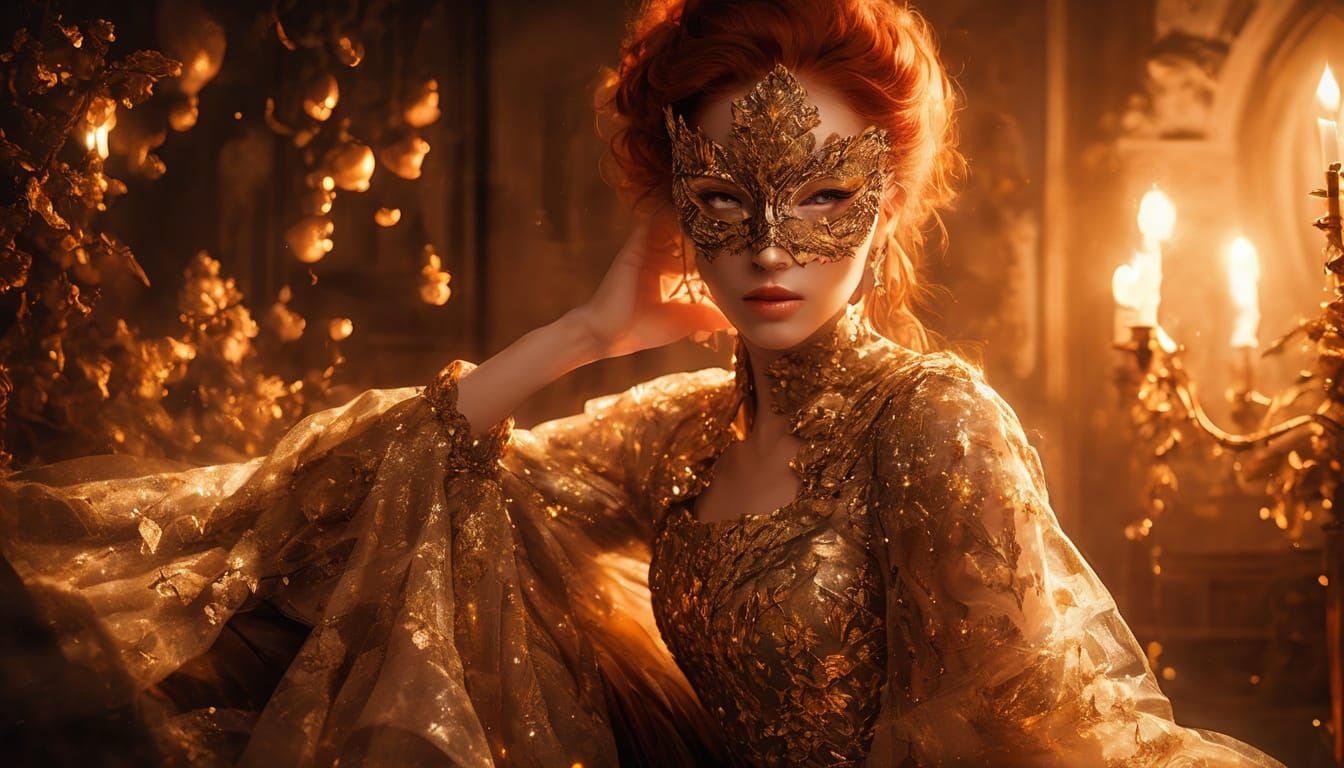 Baroque Masquerade Portrait of Red-Haired Woman