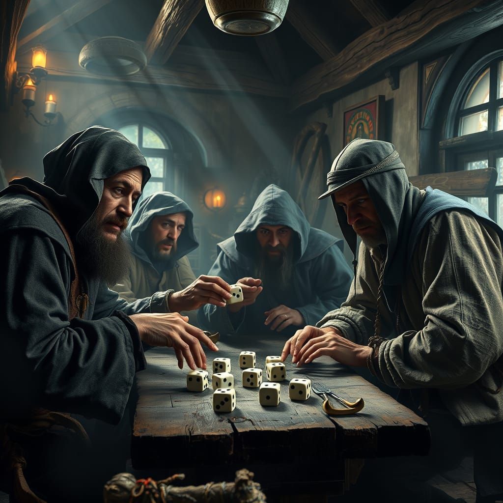 Medieval Tavern Patrons in Dismal Atmosphere