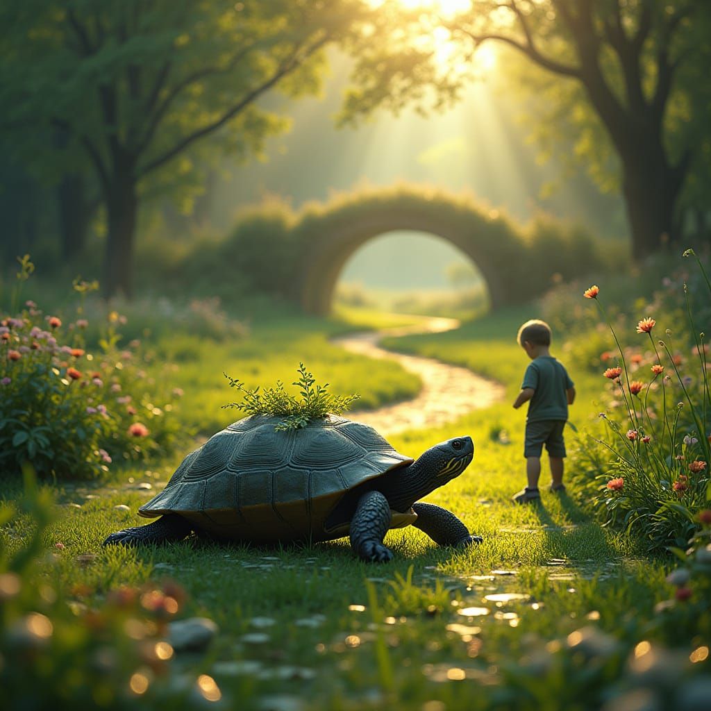 Turtle's Tranquil Garden: An Impressionist Dream