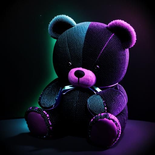 Glow-in-the-Dark Violet-Black Teddy Bear Plushie