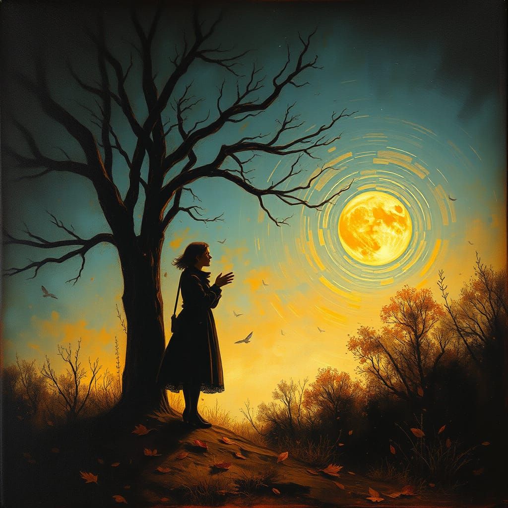 Golden Autumn Dusk Equinox Shadow in Thick Oil Patina