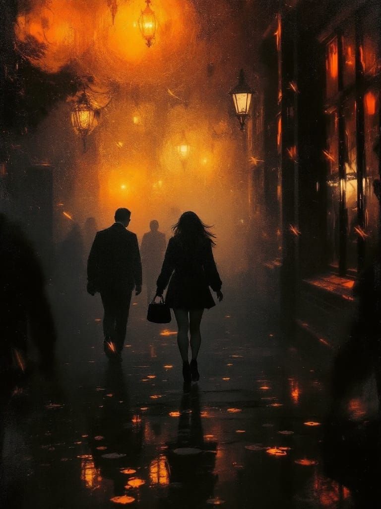 Pin-Up Woman in Luminous Twilight Cityscape