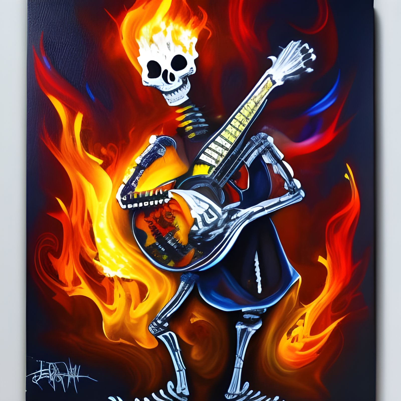 Flaming Skeleton Guitarist in Graffiti Art Style