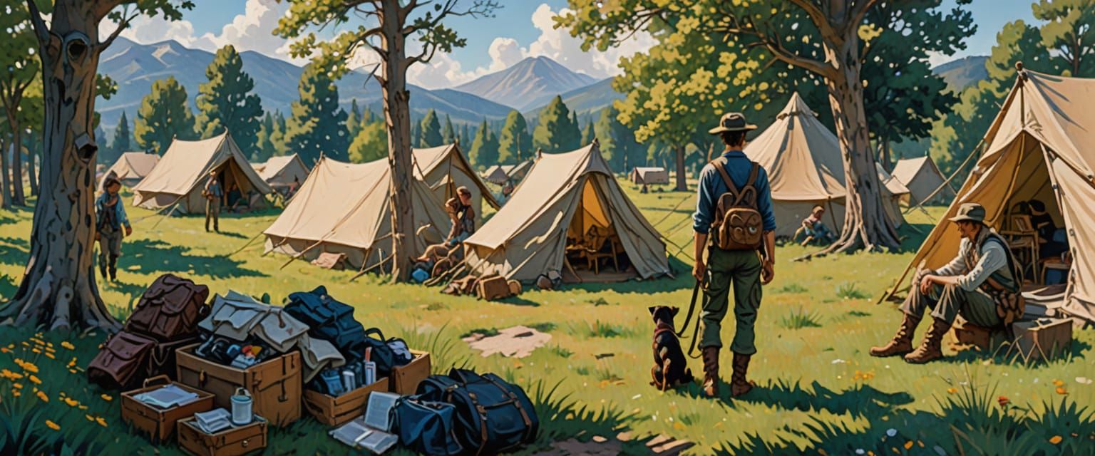 Alpine Meadow Scene in Comic Book Style