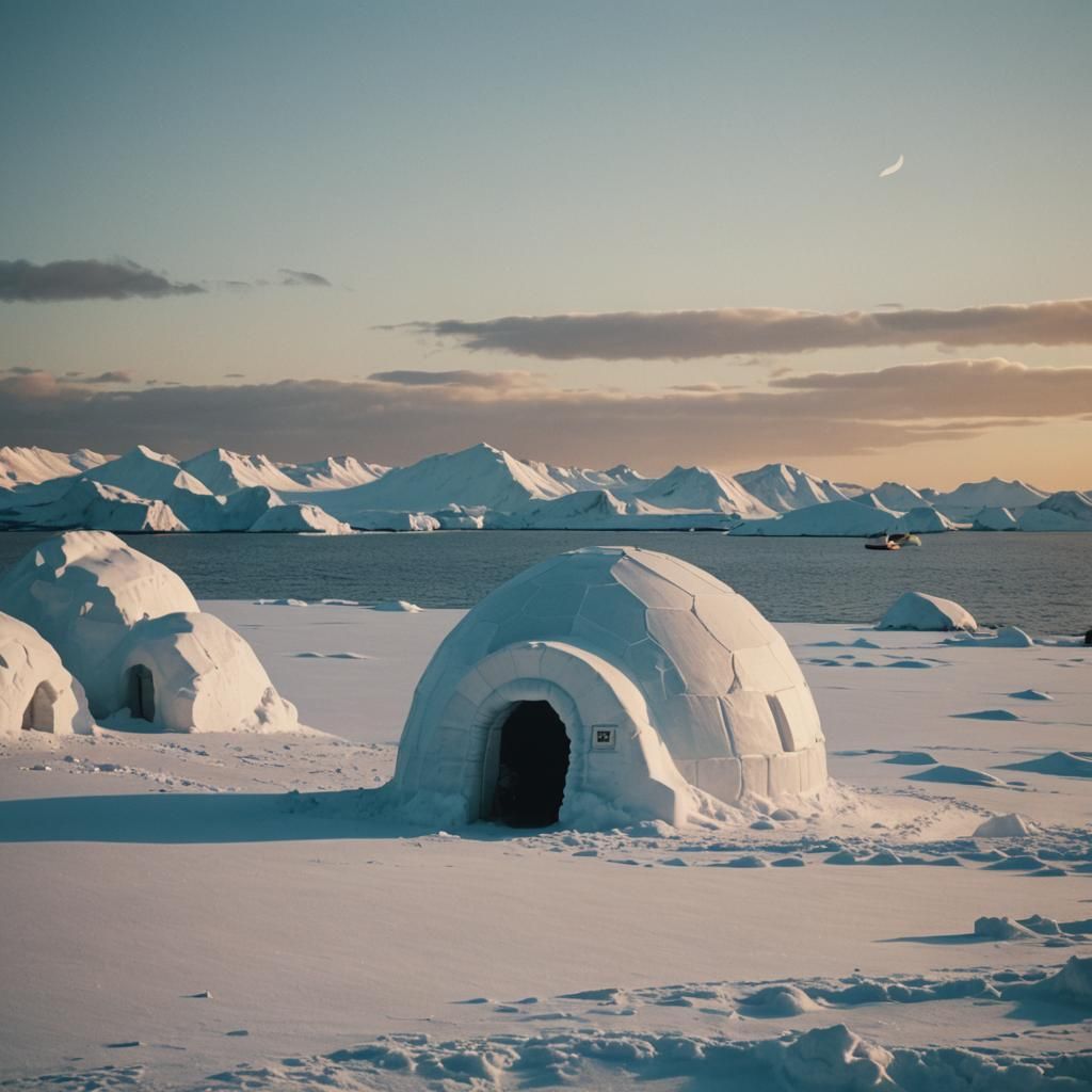 Polar Bear on Ice Floe at Sunset: Photorealistic
