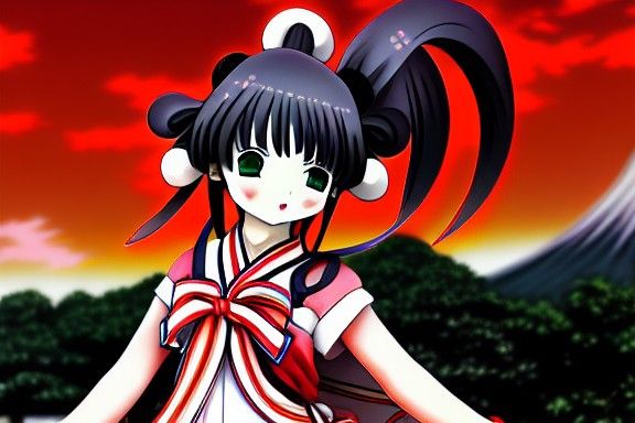 Anime Girl at Japanese Shrine Architecture