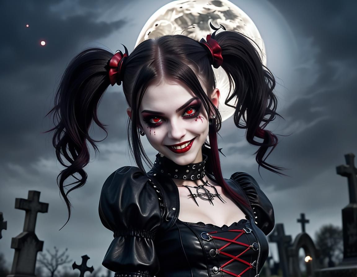 Punk Vampire Teen in Gothic Cemetery: Professional Photograp...