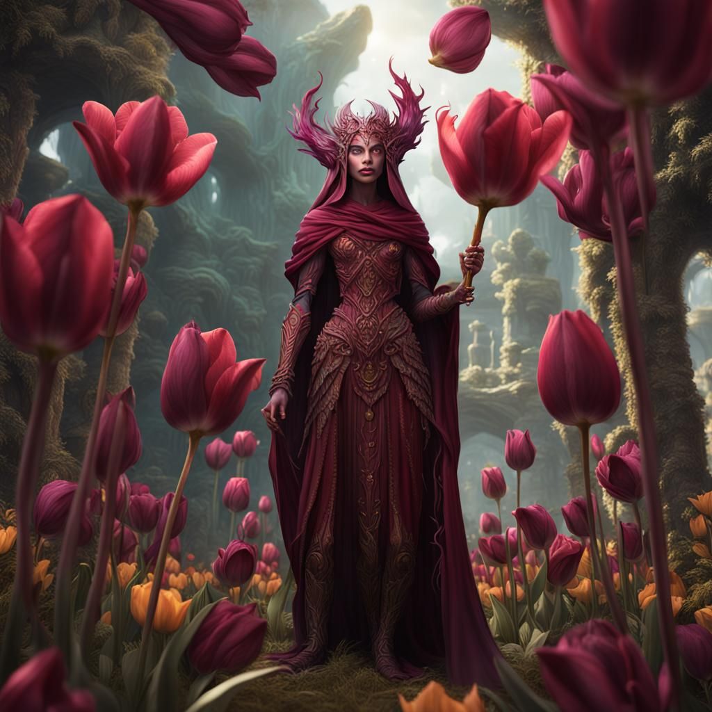 Burgundy Arabian Tulip Dryad: Detailed Matte Painting