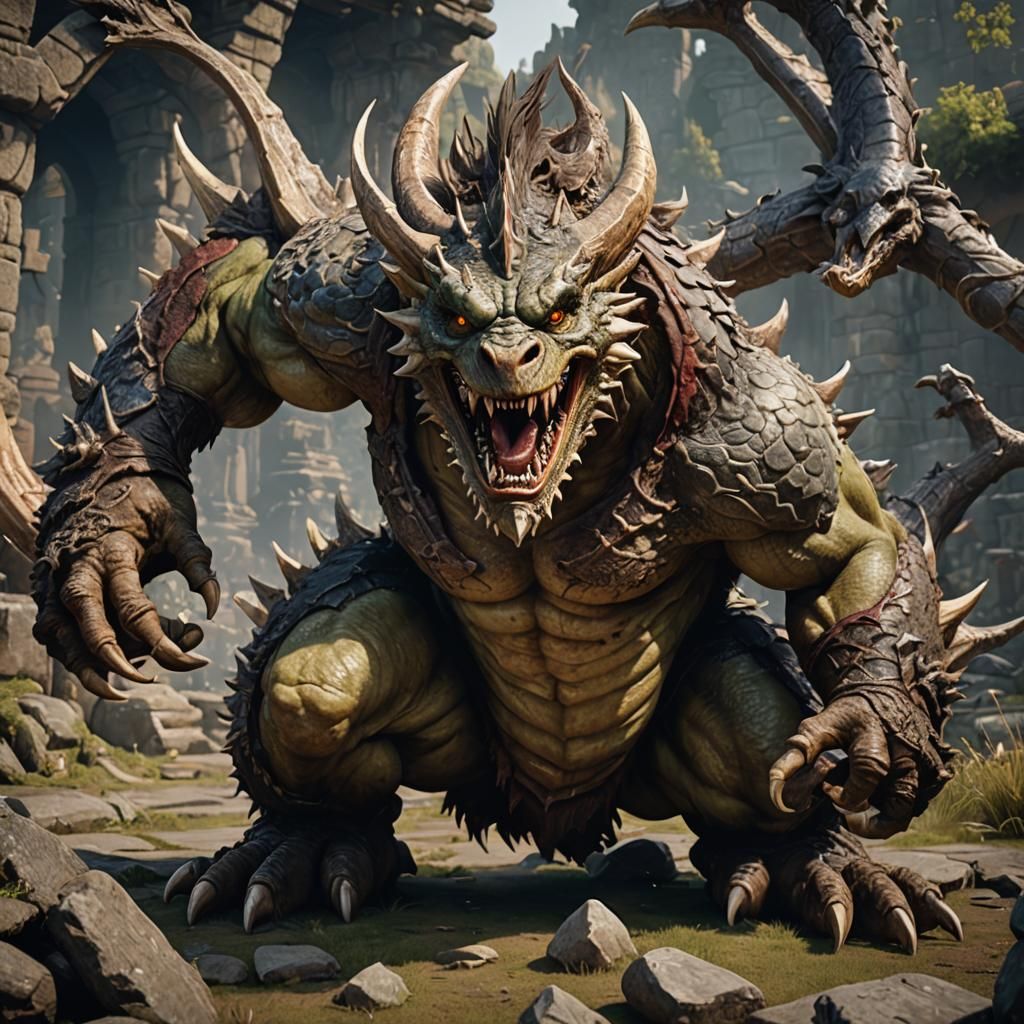 Ogre Dragon Hybrid in 3D Cinematic Style