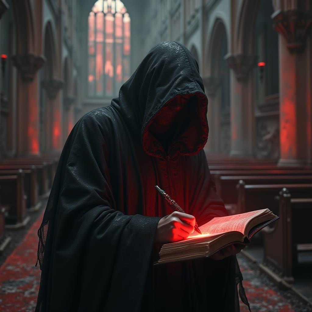 Tormented Scribe in Impossible Cathedral, Surreal Grunge Sty...