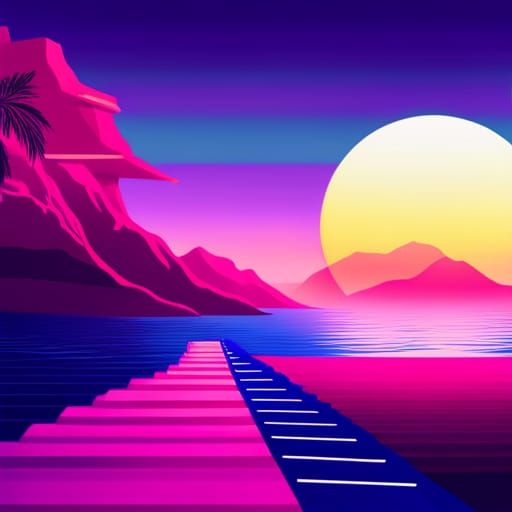 Synthwave Neon Retro Cityscape in Vivid Colors