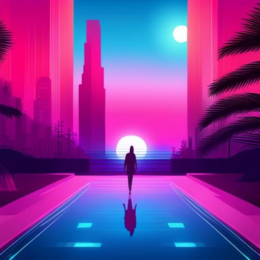 Neon Retro Synthwave Scene in Digital Art Style