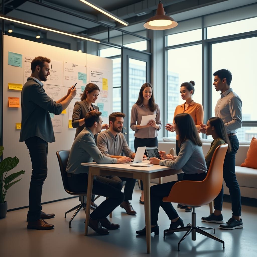Engaged Diverse Team Collaborating in Modern Office