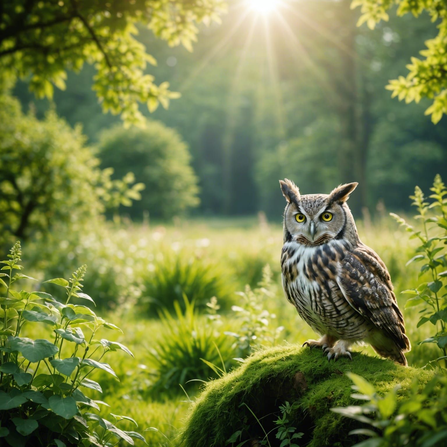 Owl and Rabbit in Sunlit Glade