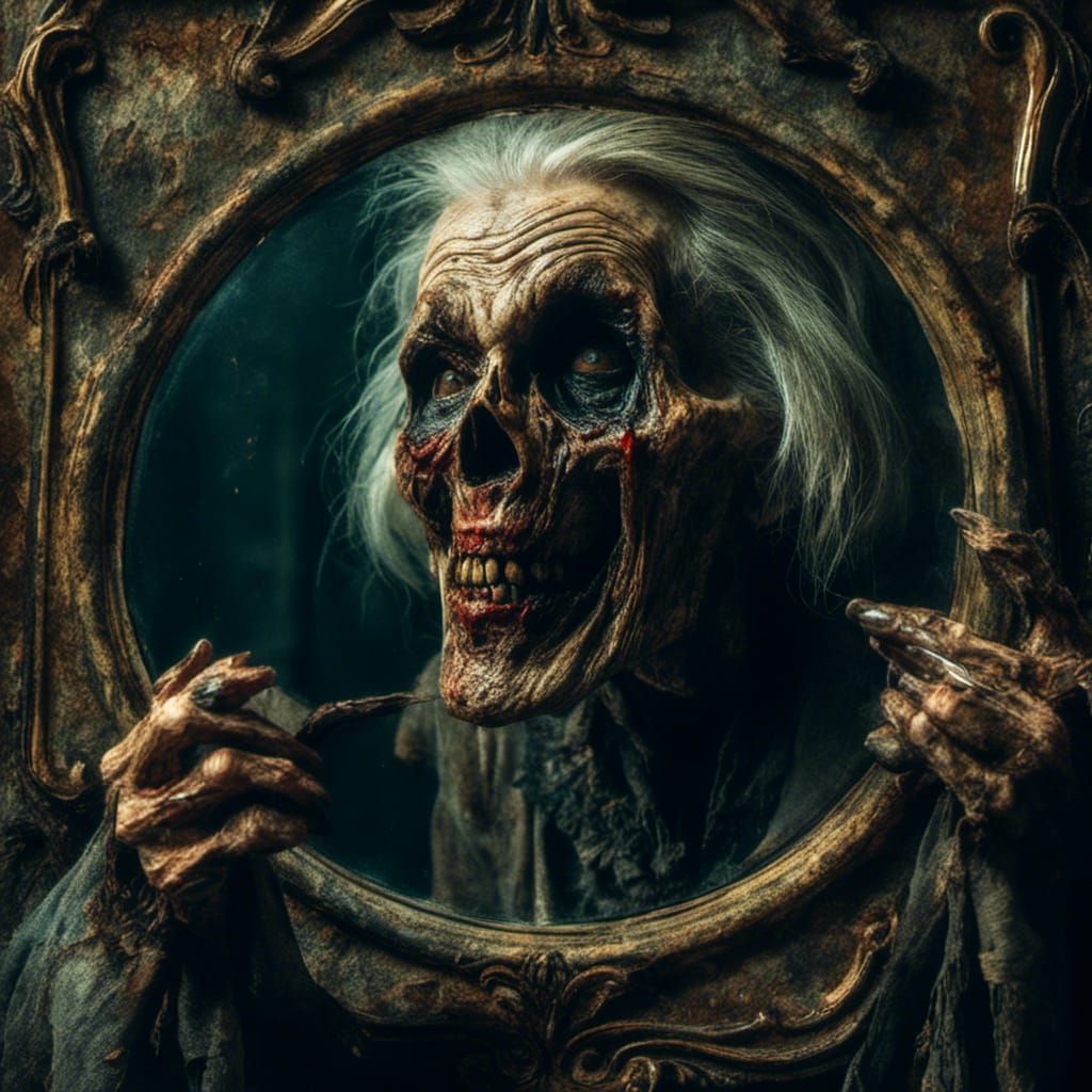 Eerie Skull Mirror Reflects Dark Fantasy Transformation