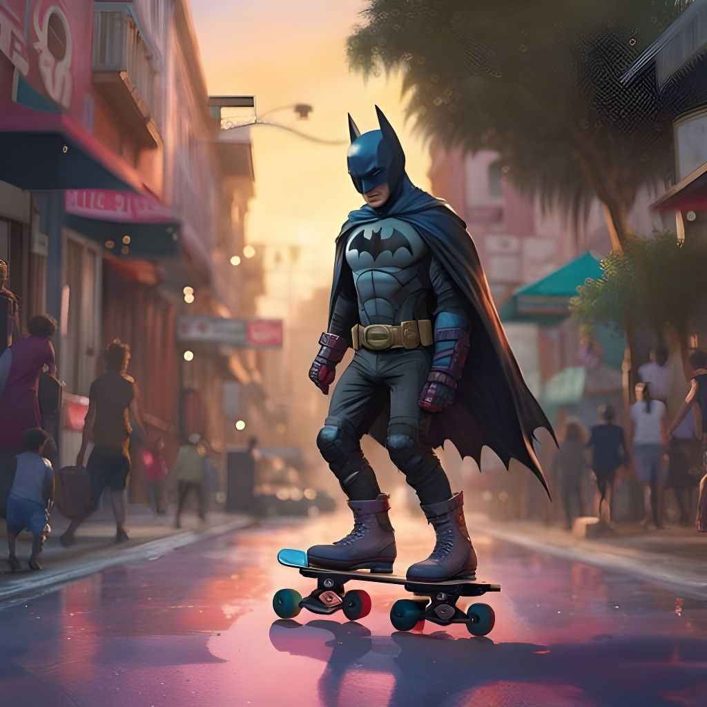 Batman Roller Skating in Venice: Watercolor Art