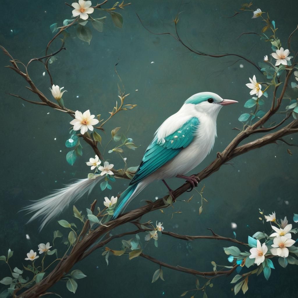 Ethereal Bird and Vine: A Digital Art Masterpiece