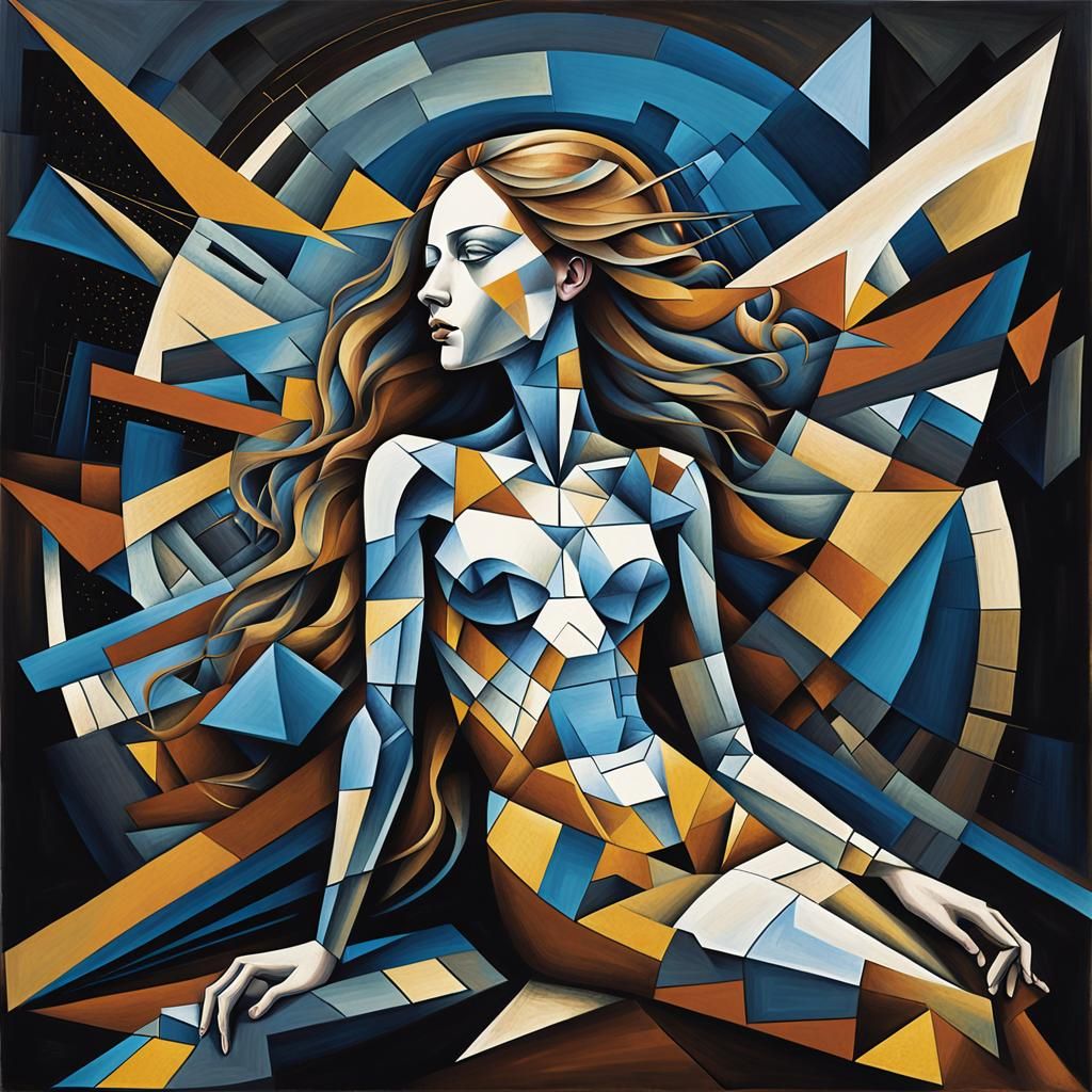 Geometric Dreamscape: A Cubist Reclining Figure