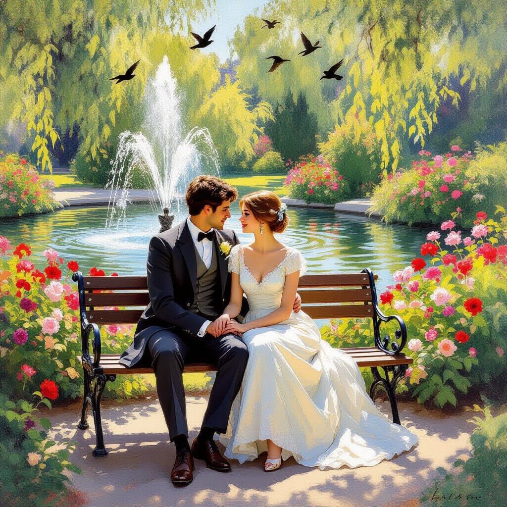 Impressionist Garden Scene with Couple