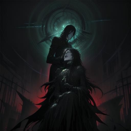 Gothic Horror in Synthwave Neon Film Noir Style