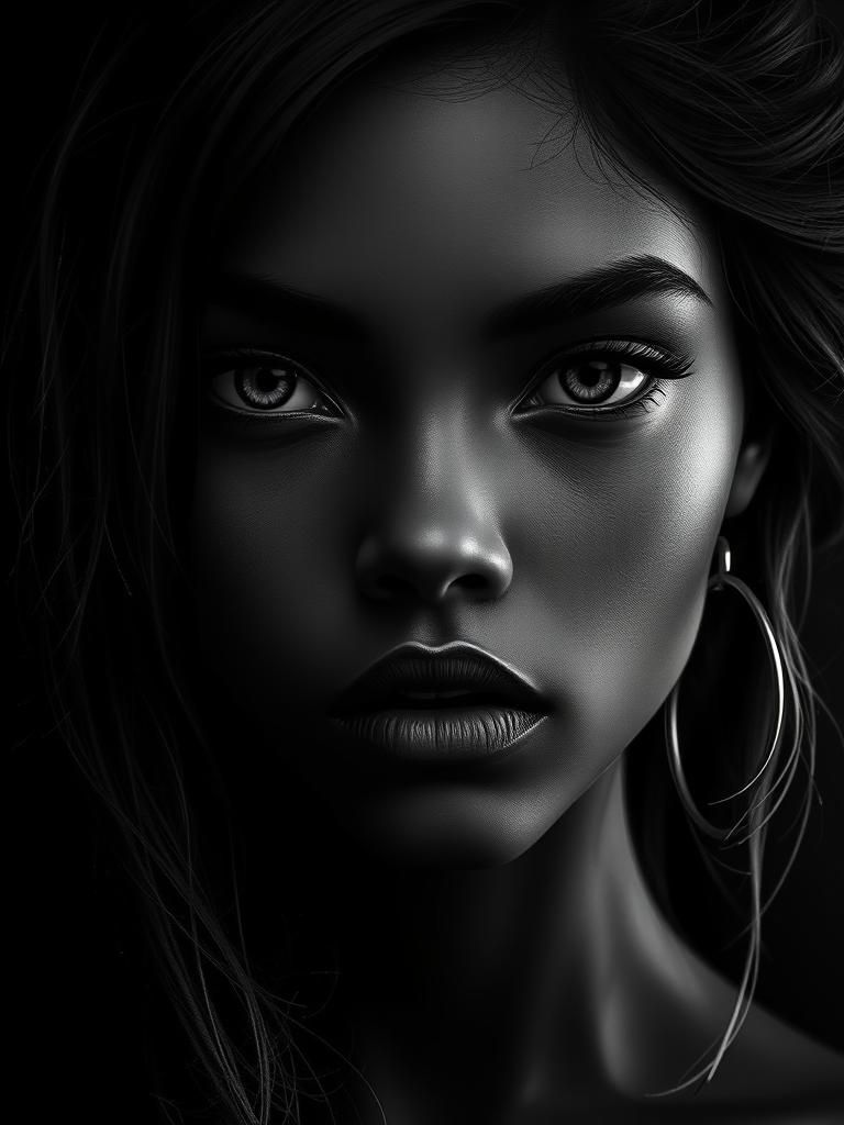 Minimalist Black and White Portrait in Digital Painting Styl...