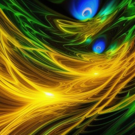 Illuminated Maelstrom with Holographic Flowers, Digital Art