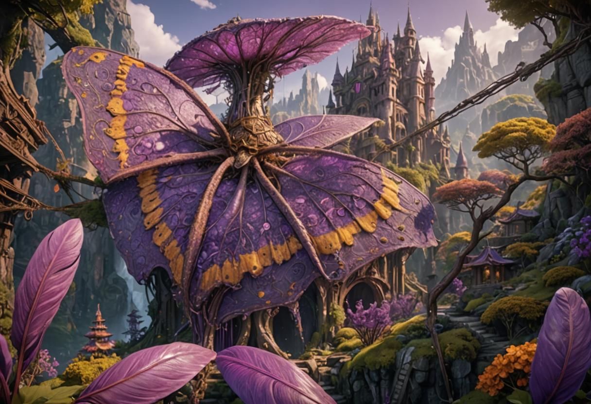 Detailed Purple Butterfly Matte Painting in Fantasy Style