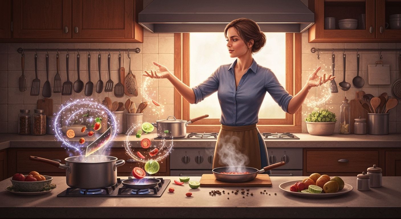Enchanting Mother Cooks Dinner With Kitchen Magic