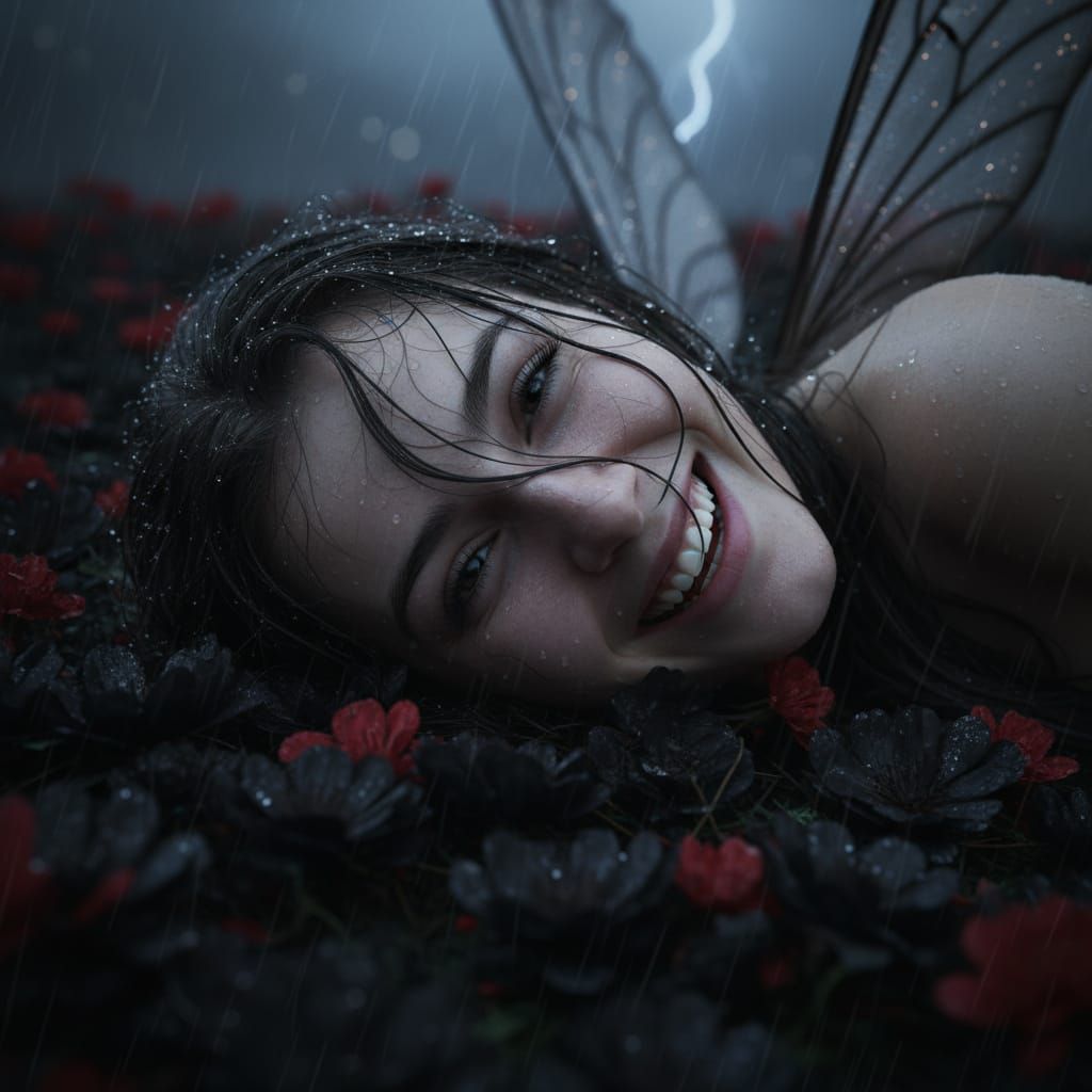 Fairy Laughter in the Rain: Macro Portrait