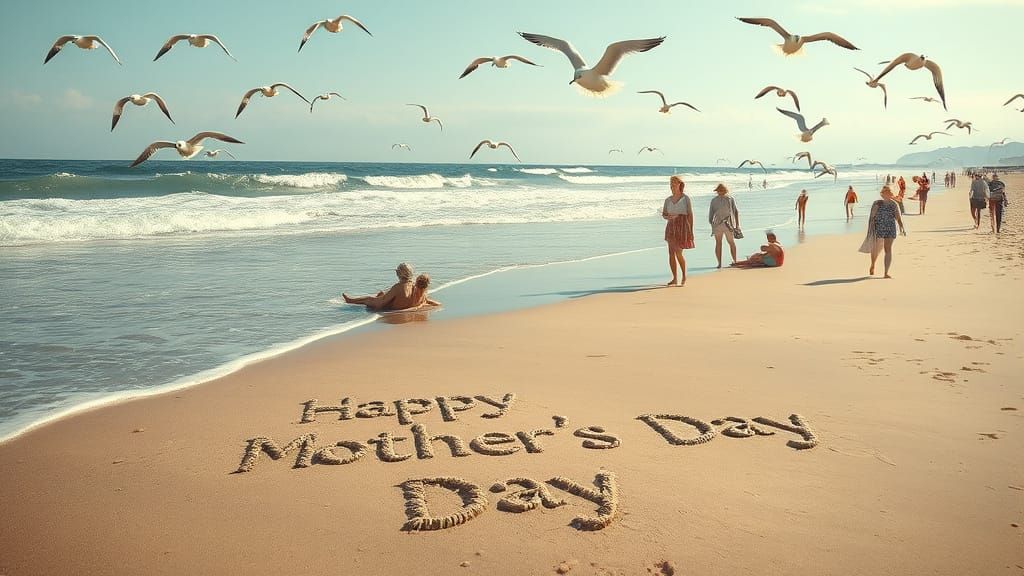 Serene Beach Scene Celebrates Mother's Day in Vibrant 3D