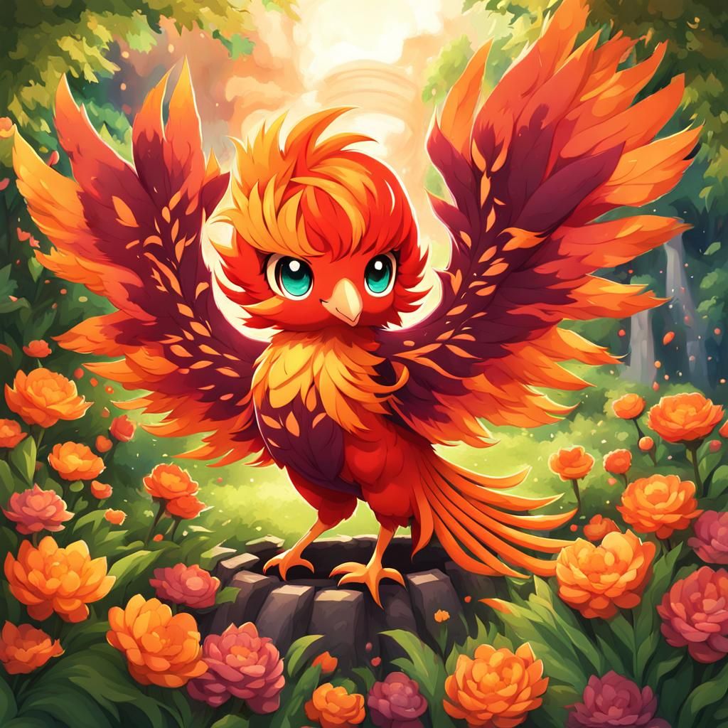Chibi Phoenix in Anime Garden Art