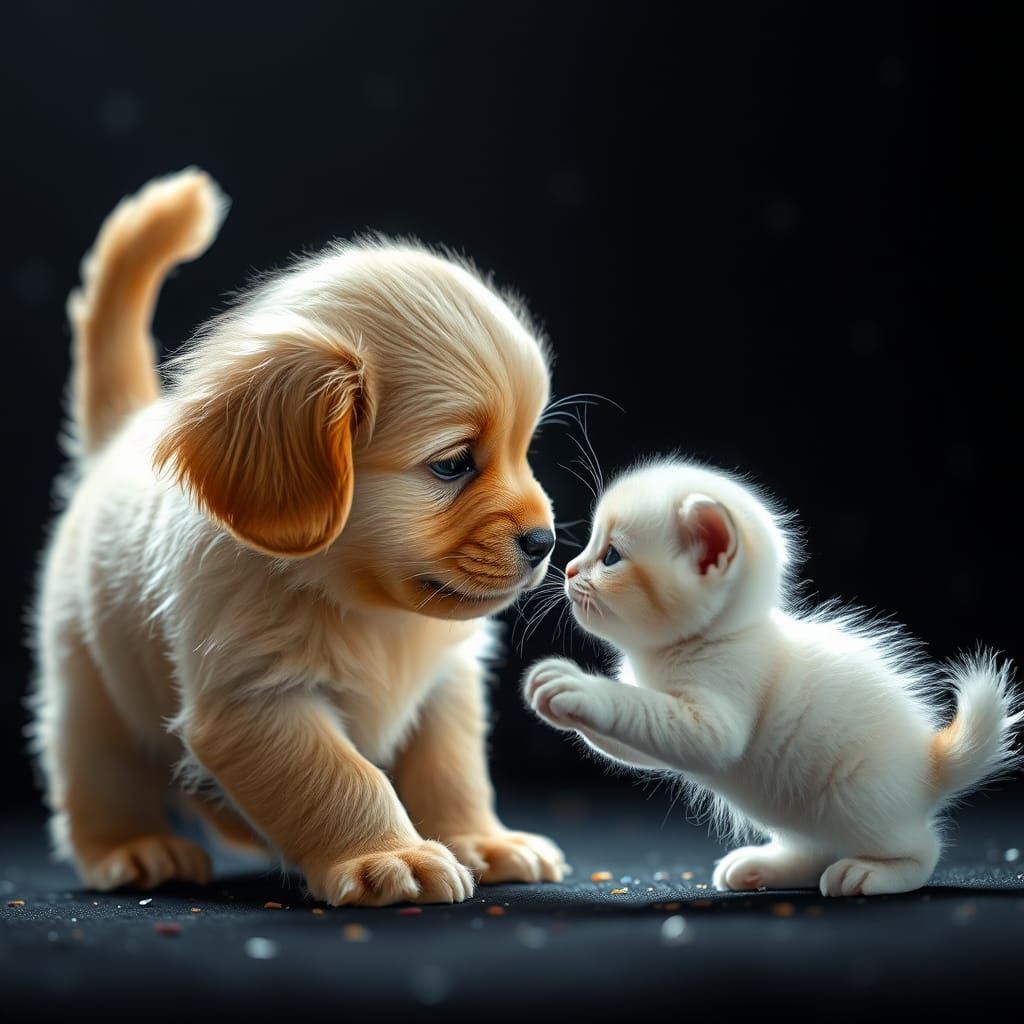 Puppy About to Pounce on Kitten, Fantasy Concept Art