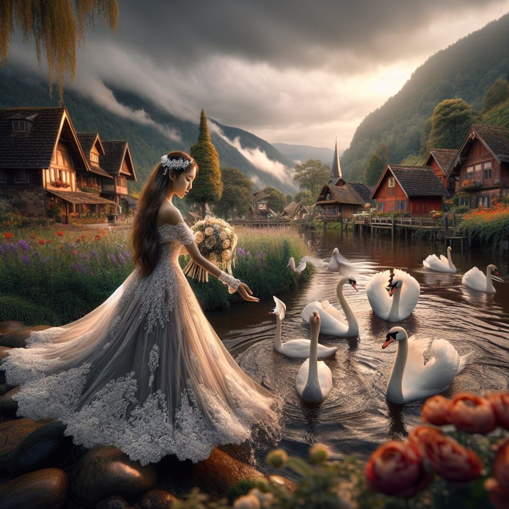 South Asian Girl Dancing in Mountain Village