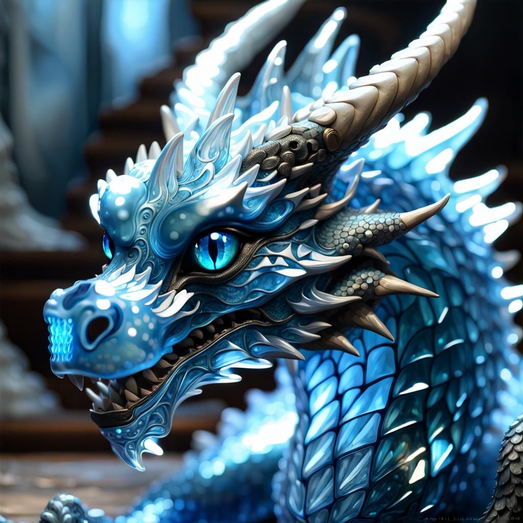 Luminescent Crystal Glass Dragon Portrait