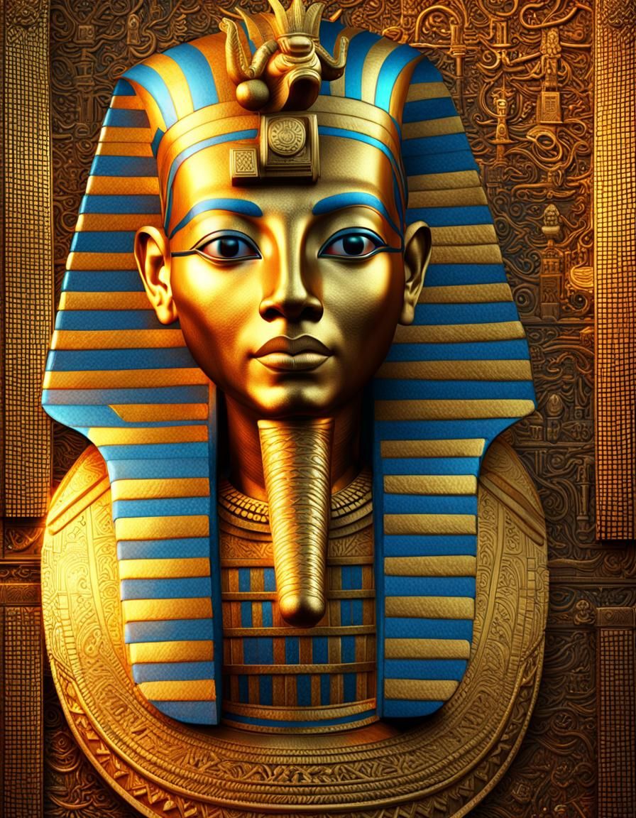 King Tut as Sun God in Luxurious Golden Hieroglyphics