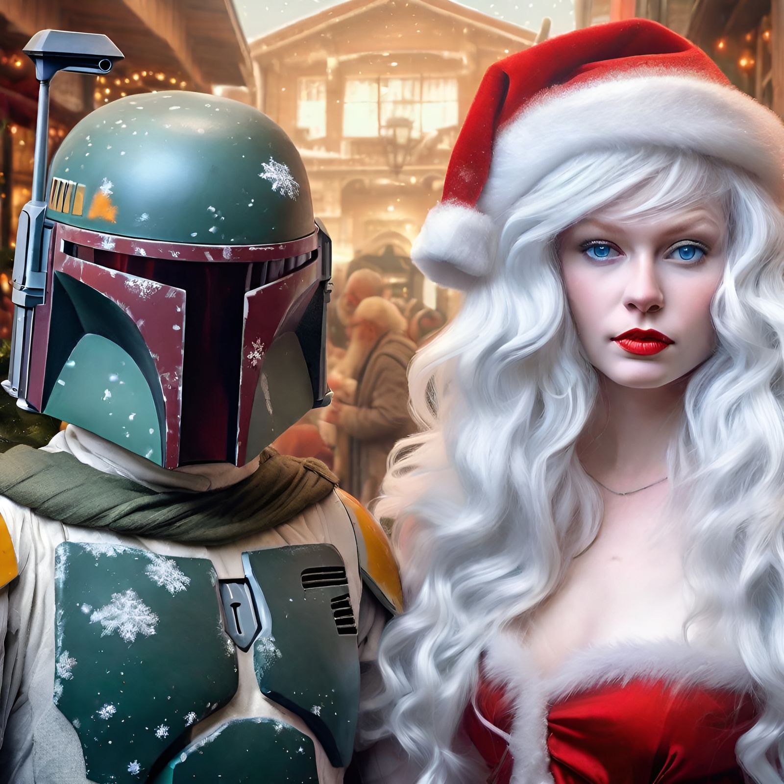 Boba Fett Poses with Mrs. Santa on Christmas Eve 2022
